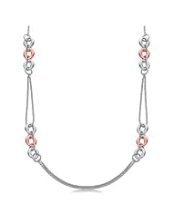 Sterling Silver Oval and Popcorn Long Chain Necklace with Blush Tone Plating