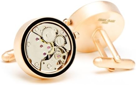 Matte Rose Gold tone & Onyx Inlaid Watch Movement Cufflinks