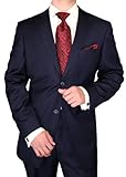IMAGE OF Modern Signature Collection Italian Fit Mens Suit Italian Merino Wool 140s Two Button Jacket Plus Flat Front Pants Modern Business Suit Navy Herringbone