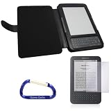Gizmo Dorks Faux Leather Case (Black) & Screen Protector with Carabiner Key Chain for the Amazon Kindle 3 (Latest Generation, 6
