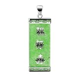 1.5 X 0.5 Green Jade Sterling Silver Chinese Good Luck Letters Dangle Pendant
