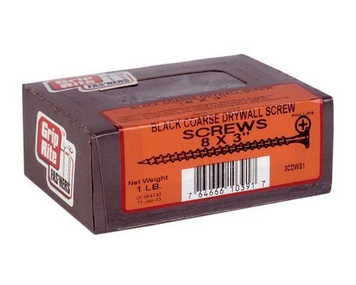 Grip-Rite 3CDWS1 3-Inch 8 Coarse Thread Drywall Screw with Bugle Head, 1 Pound