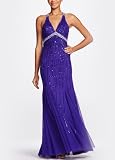 David's Bridal Sleeveless All Over Beaded Gown with X Back Style 50419
