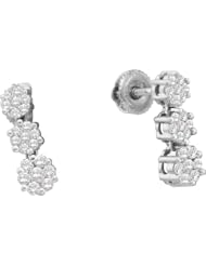 14K White Gold 0.75CT Round Cut Diamond Flower Earrings
