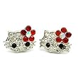 X-small 1/4" Kitty Stud Earrings w/ Red Flower Bow - Silver Plated