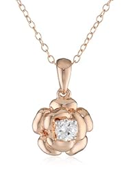 Rose Gold Plated Sterling Silver Created White Sapphire Flower Pendant Necklace, 18"