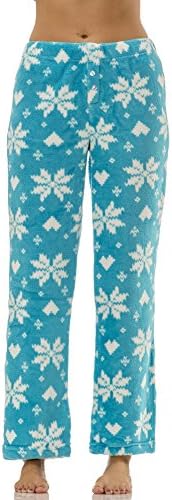 (5591VR) Ava Rose Womens Plush Snow Print Pajama Pants in Frost Blue Size: XL