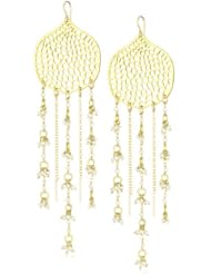 Devon Leigh "Power of Pearls" Long 18k Gold Dipped Pendant Necklace with Pearl and Chain Cluster Earrings