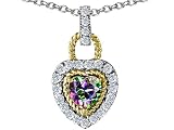 1.25 cts 925 Two Tone Sterling Silver and Genuine Heart Shaped Mystic Rainbow Topaz Pendant