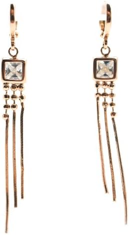 High Fashion 14kt Rose Gold Layered 2 1/4" Long Dangling Chain Princess CZ Cocktail Earrings