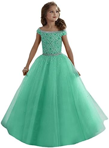 XianNv Girls' Pageant Dresses Halter Rhinestone Floor Length Gowns Navy Blue (8, Mint Green)