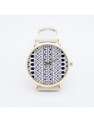 New Fashion Aztec Stripes Pattern Rose Gold Geneva Leather Women Quatrz Wrist Watch - White