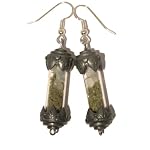 Quartz Earrings 13 Dangle Moss Terrarium Stone Pebble Crystal Healing Silver Plated Gemstone Vial Clear Snow White 2.4
