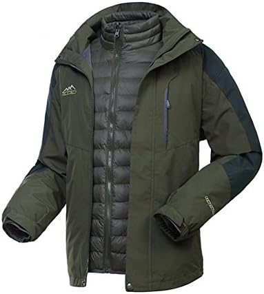FanMagic Men's 3-in-1 100% Polyester Water Resitant Zipper Windproof Breathable Down Cottoniner Jacket Army Green M