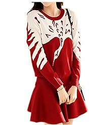 Jersey Striped Print Winter 3/4 Sleeves Skater Dress/Mini Dress 