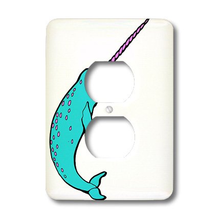 lsp_116343_6 Dooni Designs Fantasy Designs - Cute Blue And Purple Narwhal Animal Design - Light Switch Covers - 2 plug outlet cover