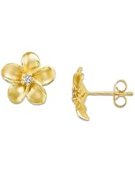 Plumeria Earrings with Diamonds in 14K Yellow Gold - 13mm