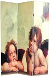 Michelangelo Angel Spiritual Religious Art Room Divider - 6ft. Cherubs, God & Man Print Folding Floor Privacy Screen