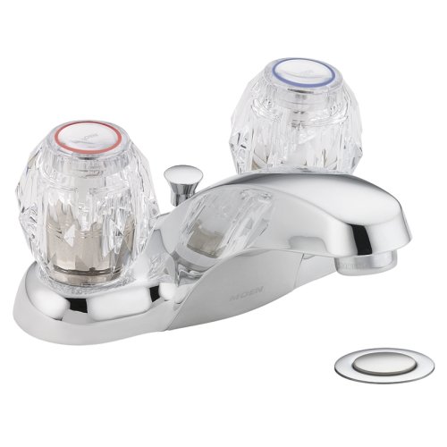 Moen 64920 Chateau Two-Handle Low Arc Bathroom Faucet with 50/50 Waste Assembly, Chrome