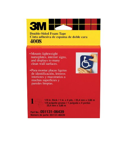 3M Double Coated Urethane Foam Tape 4008 Off-White - 1 Inch x 4 Yards 1 8-inch