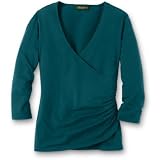 Pima Cotton 3/4-Sleeve Side Wrap V-Neck