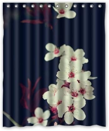 Custom Cherry Blossom Waterproof Polyester Fabric 60"(w) x 72"(h) Shower Curtain and Hooks