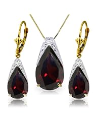 14k Yellow Gold Garnet Drop Necklace and Earrings Set