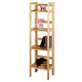 Tall Narrow Natural Finish 4-Tier Foldable Shelf / Bookcase