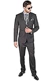 Slim Fit Solid Charcoal Grey Business Suit 2 Button By Azar Man