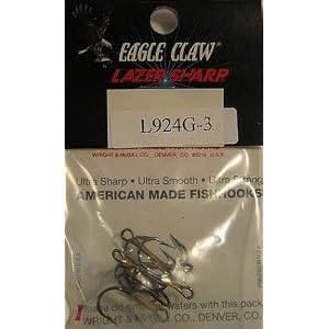 Eagle Claw Size 3 Lazer Sharp Treble hooks – 5 pack