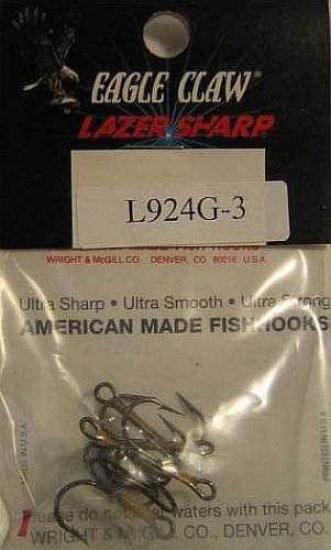 Eagle Claw Size 3 Lazer Sharp Treble hooks - 5 pack