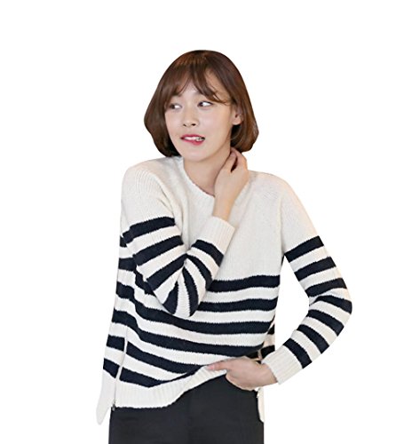 【 UN ANANAS 】 ボーダー ニット サイド ジッパー スタイリッシュ おしゃれ カジュアル レディース トップス 長袖 ゆったり 可愛い ホワイト グレー