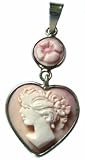 Heart Came Pendant, Italian Pink Conch Shell Master Carved Sterling Silver