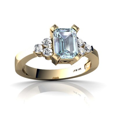 14K Yellow Gold Emerald-cut Genuine Aquamarine Ring