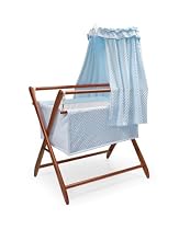 Badger Basket Company Tranquility Baby Bassinet Cherry Frame with Blue Dots Bedding