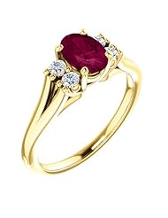 18K Yellow Gold 7.00x5.00mm Oval Cut Rhodolite Garnet and Diamond Ring -- LIFETIME WARRANTY