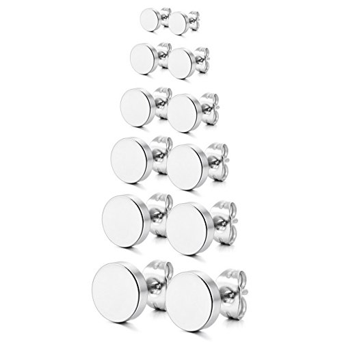 Silver Black 3~10mm Stainless Steel Stud Earring Plugs Tunnel Illusion Round