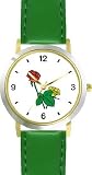 41YnkGhOylL. SL160  Red and Yellow Rose Flowers   WATCHBUDDY® DELUXE TWO TONE THEME WATCH   Arabic Numbers   Green Leather Strap Womens Size Small