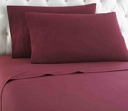 Queen King Bedding Luxury Egyptian Cotton 600 TC "One Fitted Sheet &amp; Two Pillow Cases" Pocket Depth + 22 Inch, (Wine Solid, Twin-XL Size)