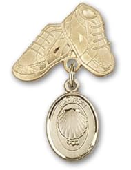 14kt Gold Baby Badge with Baptism Charm and Baby Boots Pin