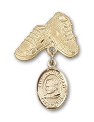 14K Gold Baby Badge with St. John Bosco Charm and Baby Boots Pin