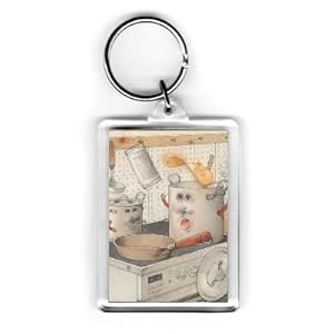 On the Kitchen Range 2003 (w/c on paper) by Kestutis Kasparavicius - Acrylic Keyring - Art247 - Standard Size