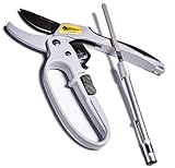 Pruning Shears Ratcheting - 50% OFF Promotional SALE - Garden Hand Tool Cutters + Retractable Blade Sharpener / Lightweight Rugged Aluminum Body / Non Slip Soft Jacket / High Carbon Steel Blade Clippers (Scissors, Secateurs) - Best for Plants, Bushes, Roses, Hedge, Grass, Tree Trimmer - by Survival Gorilla (SG-PRN-1001)