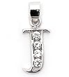 Silver Block Initial Pendant with Cubic Zirconia, Size: 12mm