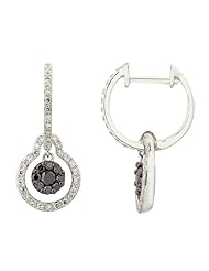 14K White Gold 0.48ct Halo Style Black and White Diamond Hinged Dangle Earrings