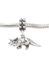 Silver Three Dimensional Triceratops Dinosaur Dangling European Bead Charm