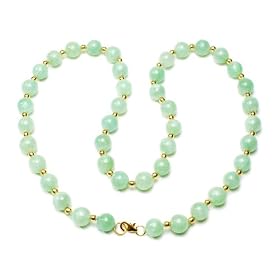 Green Chinese Jade 8mm Bead w  3mm Gold Overlay Sterling Silver Bead Necklace,... by Amazon.com Collection