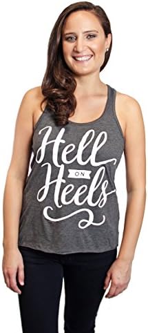 TumbleRoot Women's Hell on Heels Flowy Racerback Tank Top (L, Dark Heather Grey)