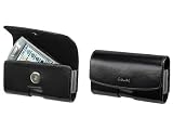 PREMIUM HORIZONAL SIDE EXECUTIVE BLACK OMEGA LEATHER CARRY CASE POUCH (With 2 Interchangable Belt Clips; 1 Rotating, 1 Stationary) for Palm Treo 600, 650, 680, 700, 700w, 700wx, 750 / HTC 8925 TILT, XV-6800 Mogul, 8525 TYTN, MDA 8100, 8125 / Samsung SCH-i760, SCH-i730 [Retail Packaging]
