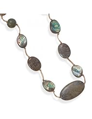 MMA Silver - 16 inch+2 inch Jasper and Abalone Shell Cord Necklace